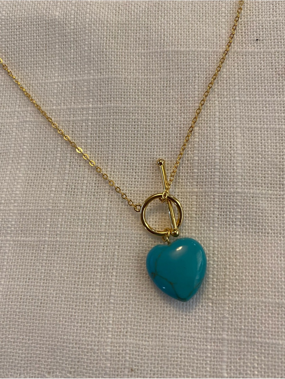 Gold Wash Sterling Chain Necklace with Blue Heart Pendant and Toggle Clasp